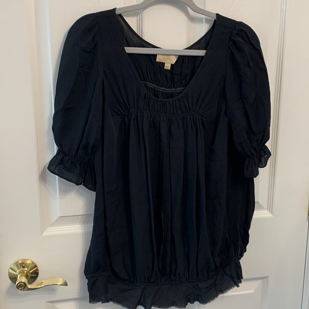 Elizabeth and James black 100% silk blouse size M or L (no size tag)